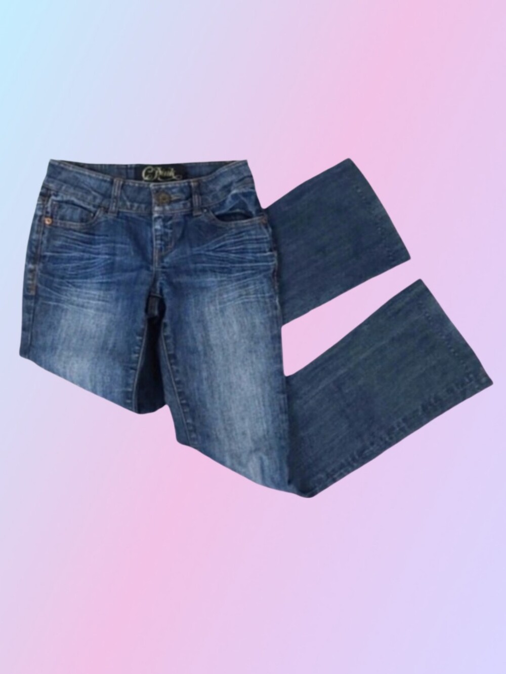 Pink Low Rise Dark Blue Stone Wash Bpotcut Denim Jeans Juniors Size 3 Retro Y2K